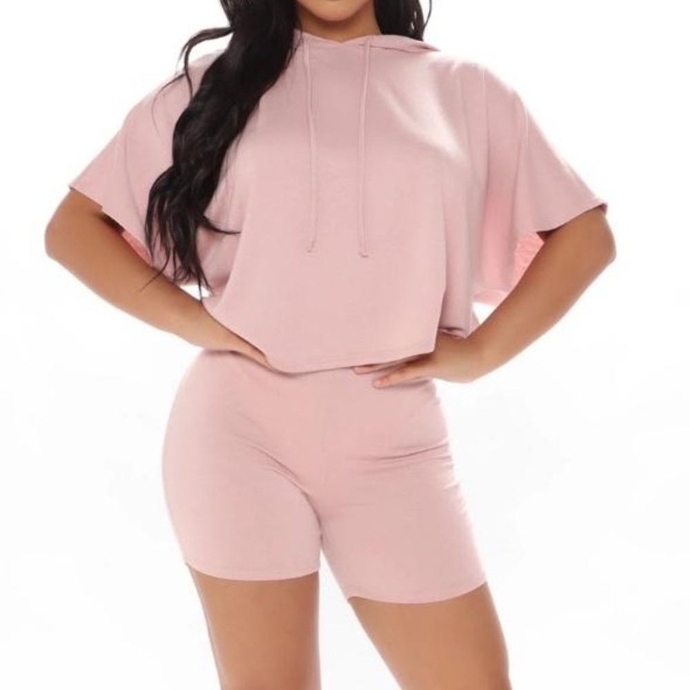 Blush Pink Women’s Biker Short & Hoodie Set